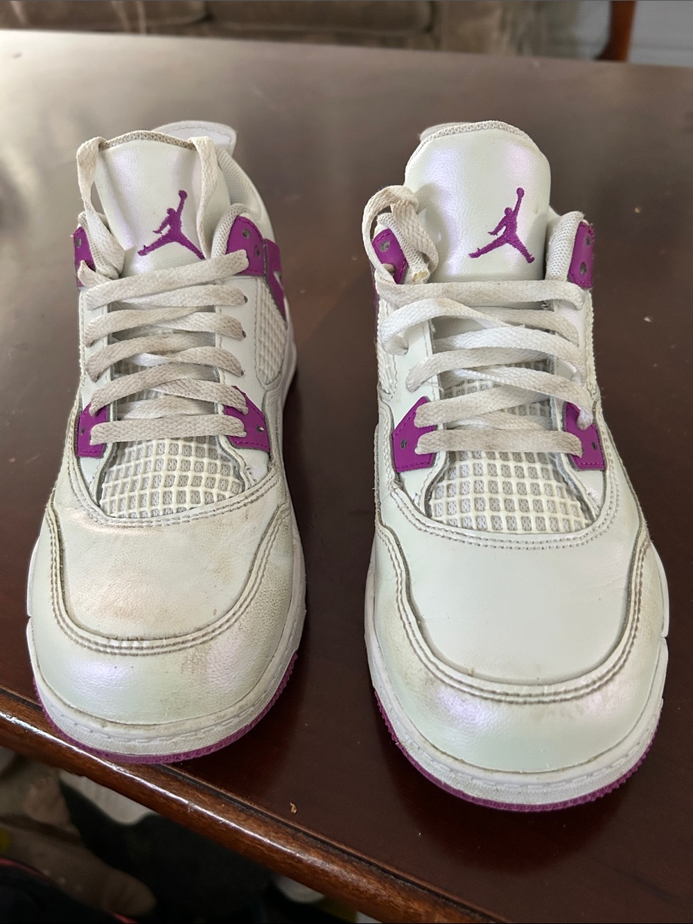 Nike Kids White and Purple Jordan Basketball Sneakers